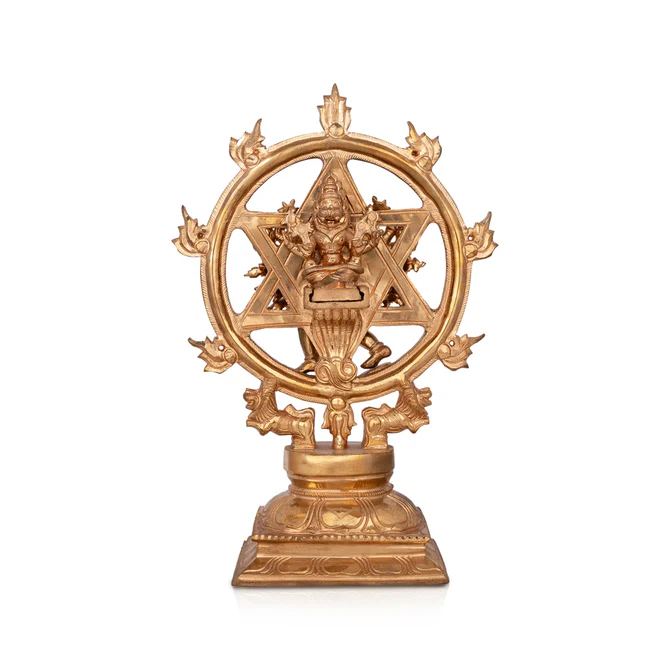 Chakrathazhwar Standing On Base - 11.5 x 8 Inches Panchaloha Idol